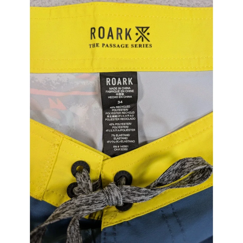 Roark Passage Series Board Shorts Mens 34 Blue Yellow Fish Trout Print